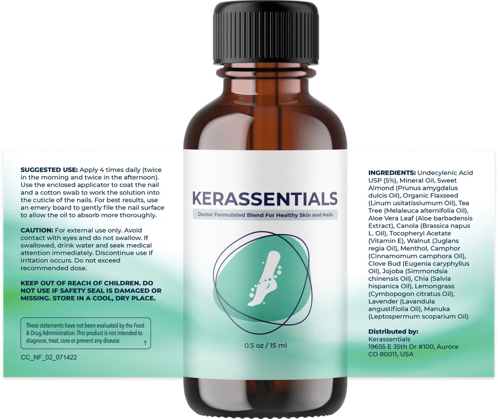 Kerassentials label with ingredients, directions and warnings